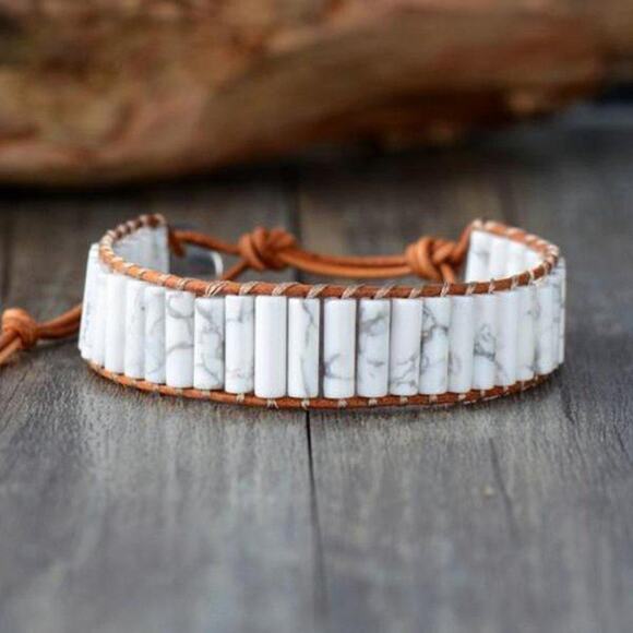 Freya Branwyn Aztec Howlite and Jasper Stone Bracelet Soft Leather Wrap - Picture 1 of 6